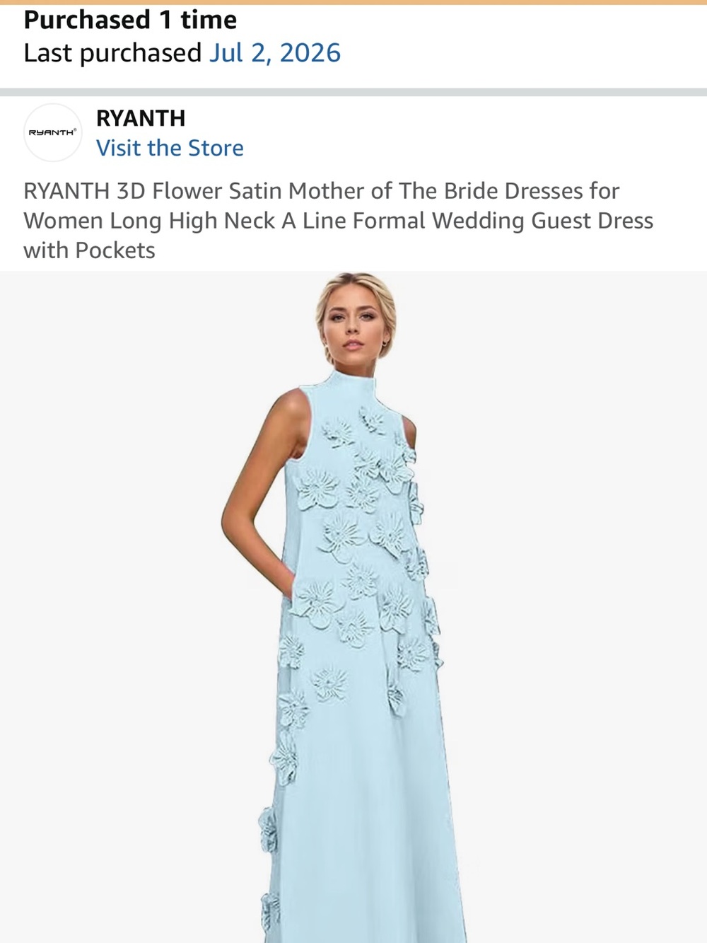 Amazon Formal Dress – Size 8 – Light Blue